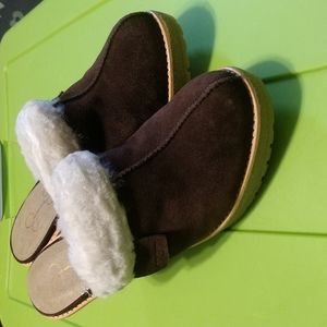 Jessica Simpson shearling platform clogs.